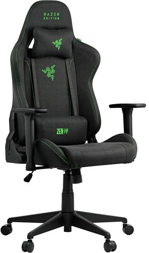 Razer Edition TAROK Essentials X Cloth PC Gaming Stuhl Stoff - atmungsaktiver Stoffbezug, Softcoat 1D Armlehnen, Wippfunktion, Lendenkissen und Kopfkissen, bis 130kg, schwarz