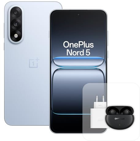 OnePlus Nord 5 Smartphone con 12 GB RAM 512 GB, Pantalla AMOLED de 6,83 y 144 Hz, Snapdragon 8s de 3 generación, cámara Dual de 50 MP, batería de 5200 mAh, con Cargador de 80W, Azul