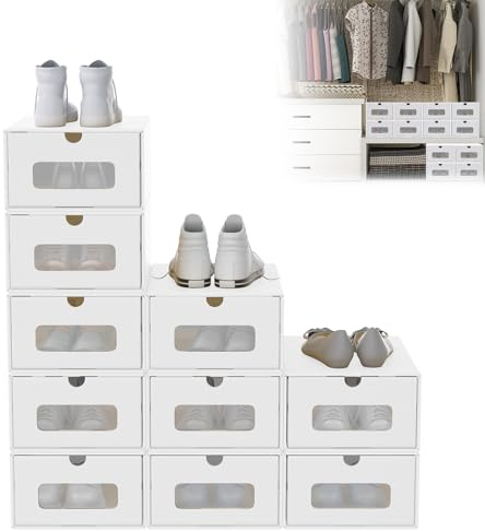 UISEBRT Set di 20 scatole per scarpe, impilabili, cassetti con finestra trasparente, per cameretta dei bambini, ufficio, soggiorno, camera da letto, bianco