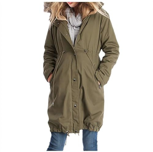 Duohropke Veste de grossesse pour femme avec insert bébé - Veste à capuche d'hiver - Longueur genou - Avec cordon de serrage réglable - Col en fourrure - Veste polaire - Veste d'hiver - Manteau
