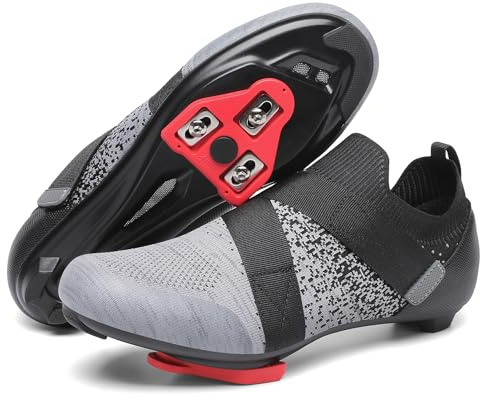KESCOO Unisex Cycling Shoes Compatible with Peloton Bike Delta Cleats Included Indoor Outdoor Road Spin Bike Shoes for Men Women, Grey 42