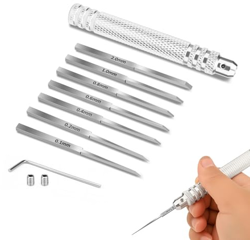PFCKE 7-in-1 Model Scribe Tool with 7 Blades (0.1/0.2/0.4/0.6/0.8/1.0/2.0mm) for Gundam Resin Carved Scribing & Cutting - Ultimate Gunpla Model Chisel.