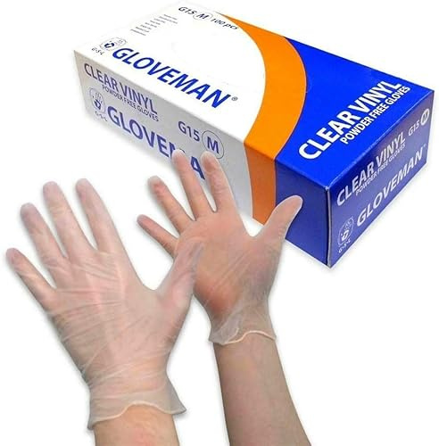 PRIMEONE Gloveman Clear Vinyl Gloves – Disposable, Latex-Free, Powder-Free (100, MEDIUM)