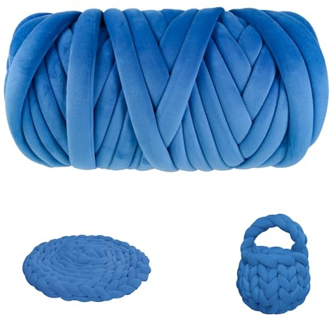 Chunky Yarn for Arm Knitting 1000g, Soft Crystal Fleece Tube Yarn for Crochet, Hand Knitting Blanket Pillow Cat Bed & DIY Home Decorations (Deep Blue)