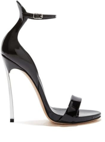 Générique Femmes Sandales Bout Pointu Talon Haut Sculptural Stiletto Transparent Boucle Cheville Bout Ouvert Tige en Cuir Verni Semelle Rembourrée Élégantes Chaussures Habillées