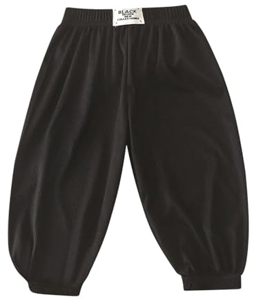Mjjsk Flickor pojkar haremsbyxor ledig elastisk midja joggingbyxor barn komfort skola jog byxor barn lätt andningsbar mjuk byxa, Svart, 9-10 År