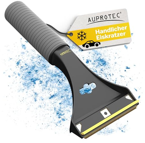 AUPROTEC Eiskratzer Messing/Eiskratzer Auto Messingklinge konvex & Rutschfester Softgriff/Eiskratzer mit Gummilippe/Schneekratzer Auto/Scheibenkratzer Winter/Eisschaber Auto – schwarz-gelb