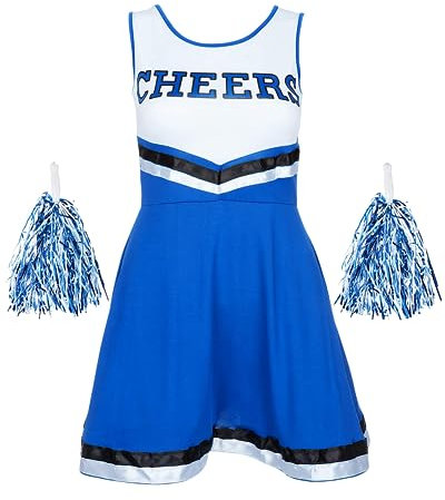 Redstar Fancy Dress Cheerleaderkostüm Damen mit Pompoms – High School Outfit für Erwachsene – Perfektes Damen Kostüm für Karneval, Mottoparty oder Halloween – Verkleidung Cheerleader Style