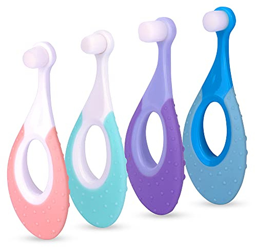 Ecovona Baby Toothbrush & Toddler Toothbrush for Age 0-2 Years Old | Extra Soft Bristle for Baby Teeth & Infant Gums | BPA-Free, Easy-Grip Finger Handle & Teething Pad | Dentist Recommended | 4-Pack