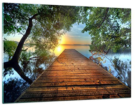 Wandbilder Dekoration Wohnzimmer Brücke See Bilder auf Glas 120x80cm Glasbild Schlafzimmer Küche Deko Wand Kunstdruck Art Groß XXL Wanddeko Bild im Glas Modern Wall Decor Glasdruck GAA120x80-3528
