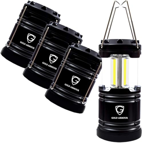 Gold Armour Camping Lantern, Battery Powered LED Lanterns, Survival Kits for Power Outages, Hurricane, Emergency, Portable Camping Essentials