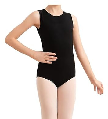 BODYWEAR LTD - Girls Sleeveless Leotard Shiny Nylon – Comfortable Fit – Performance Wear - Dance Class Essential - Ballet Gymnastics, Dance, School, Sportswear (Black, 13-14 years)