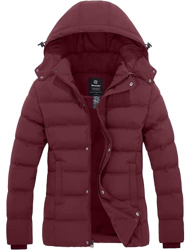 Wantdo Dam vinterjacka kort varm kappa tjock quiltad jacka vindtät vinter buffertjacka med avtagbar huva stoppad kappa, Winerot, M