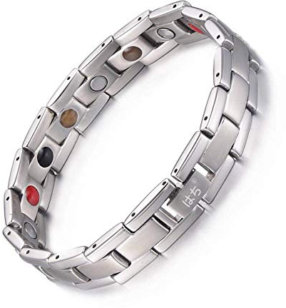 HAQI Braccialetto magnetico in titanio puro per uomo e donna, 5 elementi, magneti potenti 3500 Gauss, con strumento di regolazione e confezione regalo, 21.5cm, Titanio