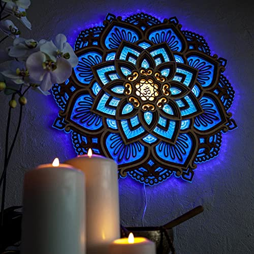 USB Mandala Yoga Room Night Light, Acrylic/Wooden Mandala Wall Hanging Lamp,Wall Mounted Lamp Wall Decor for Living Room Bedroom Kitchen Hallway Atmosphere Lighting Decoration