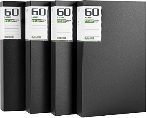 MyLifeUNIT Professional Binder with Plastic Sleeves, 60 Pockets Displays 120 Pages, 4 Pack Presentation Books Portfolio Folder for Artwork, Documents, Recipes