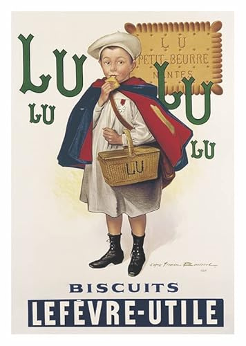 Affiche Vintage Publicités Alimentaires d'Antan - Gâteau Lu l'écolier - Poster Décoration Murale A3+ (32 x 45 cm) pour embellir et donner une touche Déco à votre Cuisine.