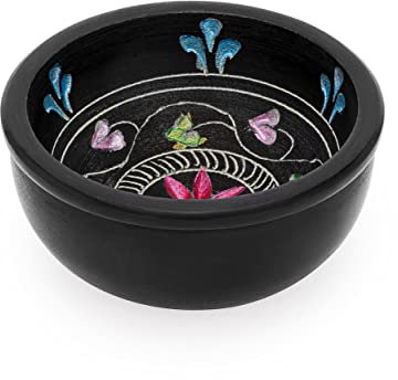 NKlaus 7,5cm Räucherschale Mahima aus Speckstein schwarz bunt Weihrauch und Kräuter 14015