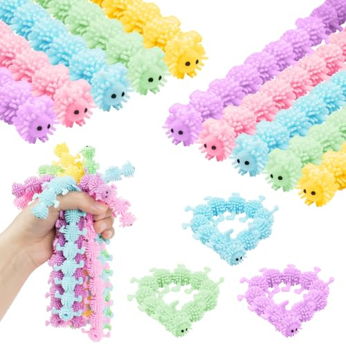 Ainiv 10Pz Oruga Juguetes Antiestres, Cuerdas Elásticas para Aliviar el Estrés, Vistoso Stretchy String Fidget Toy, Juguetes Sensoriales para Halloween y Navidad para Niños con Tdah TOC O Autismo