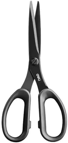 Deli Non-Stick Scissors, 8 Inch Stainless Steel Blades with Soft Grip Handles, Black/White Office Scissors for Paper, Fabric, Craft, Home & School Use (1 Pack)