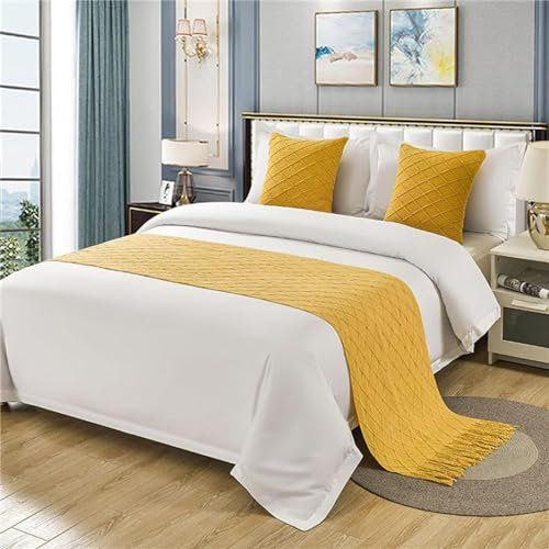 DSAoTeng Bettläufer oder passende Kissen-Set, Schals, Bettläufer, Hotel, Betttuch, Tagesdecke, Schutz für Wohnzimmer, Schlafzimmer, Hotel (Gelb, 45 x 45 cm (1 x Kissen-Set)