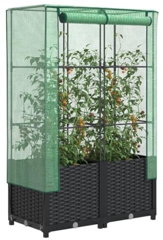 Hovothy Jardinière surélevée avec accessoire de serre - Parterre de légumes - Résistant aux intempéries - Avec serre - Pour jardin, parterre de fleurs, plate-bande de plantes - Noir - 80 x 40 x 138 cm