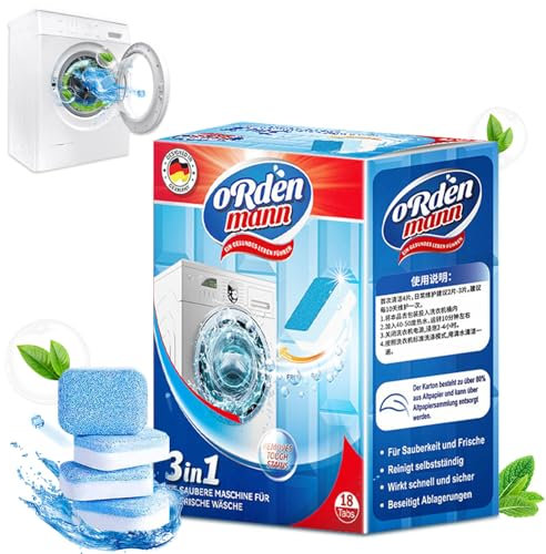 18Pcs Waschmaschinenreiniger Tabs extra stark gegen Geruch & Kalk,Maschinen-Entkalker, Waschmaschinen Reiniger mit Formel für Tiefenreinigung,Waschmaschine Hygiene Reinigung