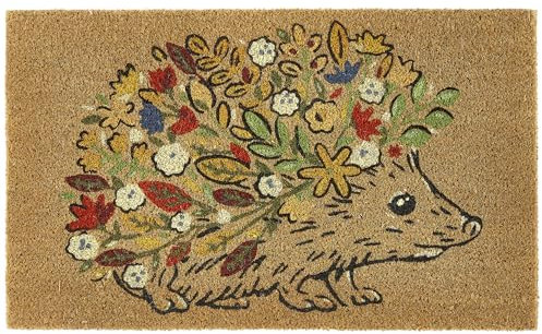 MY MAT Coir Floral Hedgehog Doormat 45x75cm Brown Hard Floor