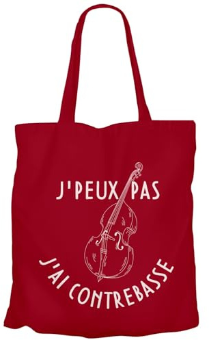 Fabulous Tote Bag Sac Shopping en Toile Rouge - J'Peux Pas J'ai Contrebasse Jazz Classique Musique Instrument - 10 L