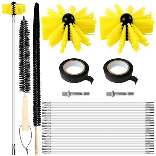 Lvjkes Kit Ramonage 24 Pièces avec 16 Tiges de 41 cm, 2 Têtes Brosse de 20 cm, 2 Tiges Hexagonales, Brosse à Manche en Bois 38 cm, Longue 75 cm, 2 Bandes Adhésives