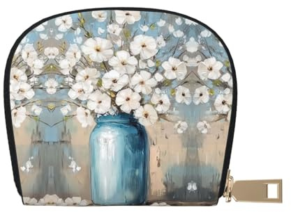 ASDJHFABKY Blue and White Floral Leather Bag Abstract Floral Wallet Flower in Vase Card Pack New Parents - Pediatrician and Pharmacy Cards 9X11CM