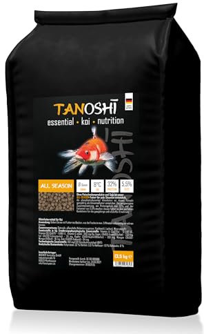 Tanoshi Koifutter - All Season - 6mm 13,5 kg | Schwimmendes Hauptfutter für eine ausgewogene Ernährung | Ganzjahresfutter mit Lachsöl | ab 8°C
