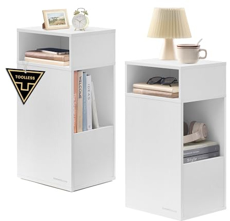 SONGMICS HOME Comodini Sottili, Montaggio Rapido Senza Attrezzi Toolless, Set di 2 Tavolini con 2 Scomparti Aperti e 1 Cassetto, per Camera da Letto, 30 x 25 x 59,4 cm, Bianco Neve LET912WE01