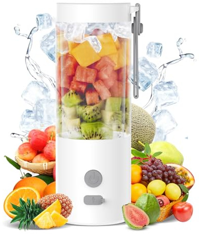 Tragbarer Mixer für Smoothies und Shakes, 450ml Mini Standmixer mit 6 Ultrascharfen Klingen, Mini Smoothie Mixer USB Wiederaufladbar für Babynahrung, Reisen,Fitnessstudio (Weiß)