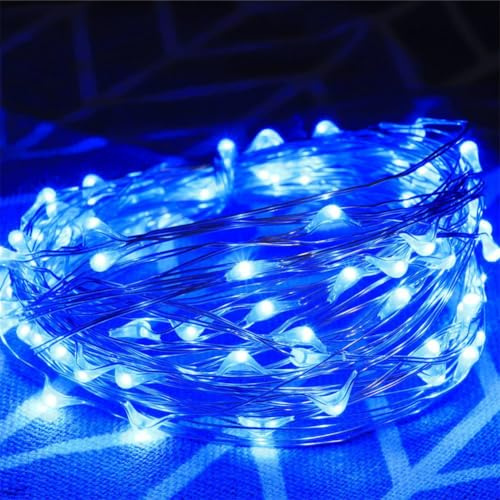 Fansu Guirnalda Luces Exterior Solar, Luz Lámpara de Núcleo de Alambre de Cobre Luces Solares Led Jardin 8 Modos, Impermeables para Navidad, Bodas, Fiestas, Jardines (Azul,12 m 100 luces)