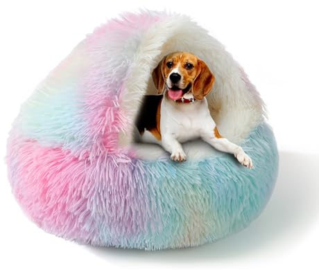 SUOXU Lit apaisant pour Petit Chien, lit d'hiver Douillet et Confortable pour Chiens d'intérieur, Fond antidérapant, Lavable en Machine, lit Anti-anxiété avec Capuche pour Chats et Chiens de 10 kg