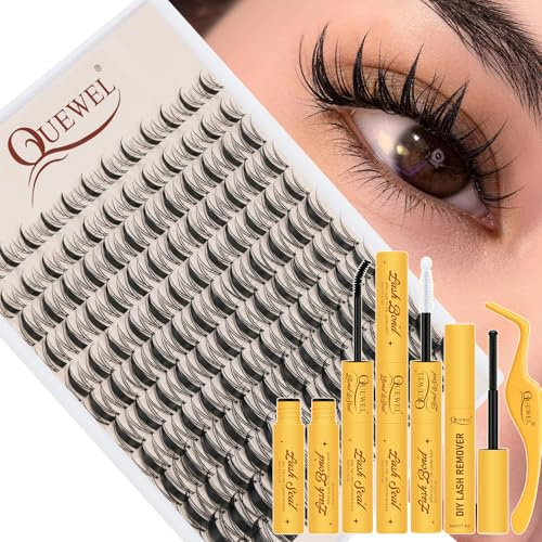 Extensiones de Pestañas Segmentadas Quewel Mix De 10-16 Mm, Para Kit de Pestañas Pestañas Voluminosas Y Dramáticas, Incluye Pegamento, Capa Superior, Removedor, Pinzas (Fairy-B)