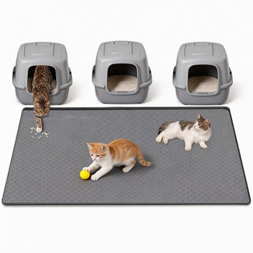 Tapis Litiere Chat 130x65cm, XXL litière pour Chat en Silicone, Tapis de Litiere Alvéolée, Impermeabile e Resistente all'urina, Facile da Pulire, con Bordi Rialzati per Ciotola e Lettiera