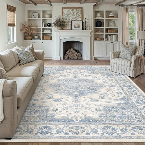 PureCozy Vintage Tappeto Salotto 200x300cm Camera da Letto Antiscivolo Lavabile Grande Tappeti Sala Soggiorno Cameretta Ufficio Carpet Morbido Pelo Corto Rug,Blu