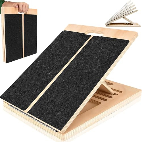 Xtrillogen Adjustable Wooden Stretch Board,Squat Wedge Slant Board Calf Stretcher,Portable Fitness Equipment for Squat Training,Enhancing Ankle Mobility and Balance Trainer (Slant Board)