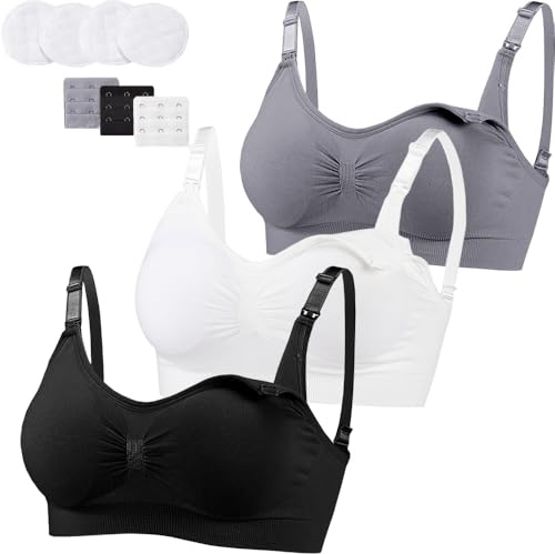 Aorine Women Nursing Bra Wire Free Push Up Maternity Bra Seamless Nursing Cami with Removable Breast Pads 3 Pack
