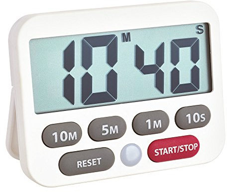TFA Dostmann Minuteur et chronomètre numérique, 38.2038.02, Temps jusqu'à 99min 50sec, Alarme Extra Forte, Saisie du Temps Simple et Rapide, Blanc