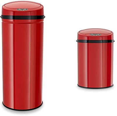 ECHTWERK EW-AE-0250 Edelstahl Abfalleimer 42L mit IR Sensor, Inox Red & EW-BE-0259 Infrarot Badabfalleimer, 9 L, Rot