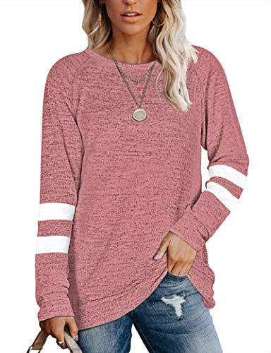 MOLERANI Långärmad rund hals fritid t-shirts blusar tröjor tunika toppar för vintern, Tegel, L