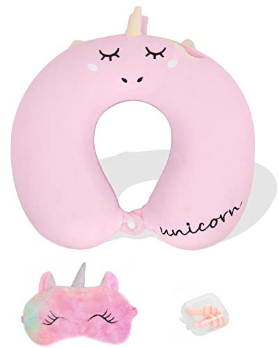 YOUXIU Reisekissen Nackenkissen ​Nackenhörnchen mit Schlafmaske und Ohrstöpseln Kopfstütze Reise Memory Schaum Schlafkissen Nackenstützkissen für Kinder und Erwachsene, Reisen im Auto Flugzeug Zug