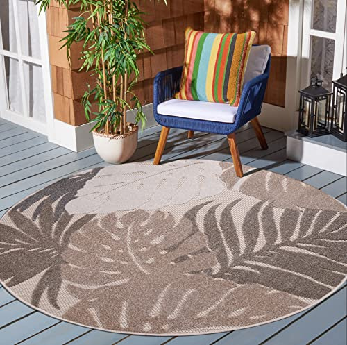 SANAT Outdoor Teppich Wetterfest - Outdoorteppiche für den Innen und Außenbereich, Balkon Teppich Wasserabweisend, Strapazierfähige Teppiche für Terrasse Garten und Wohnzimmer, Beige 120 cm Rund
