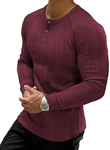 Muscle Cmdr Maglia Uomo Manica Lunga/Corte,Maglia Termica Uomo Manica Lunga,Cotone Camicie Muscolari Slim Fit（Rosso/2XL）