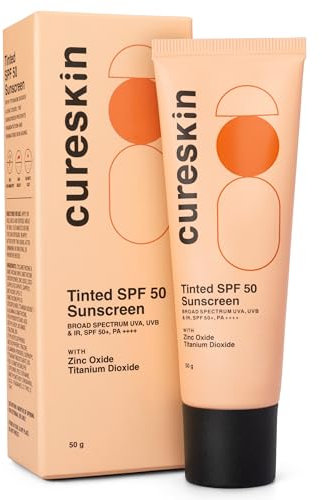 Cureskin Mineral Sunscreen Matte Finish Tinted SPF 50 PA++++ | Broad Spectrum Sun (UVA/UVB/IR) Protection with Titanium Dioxide, 50 g (Pack of 1)