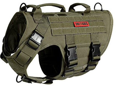 OneTigris Hundegeschirr, X Destroyer Taktisches Einstellbar Antizuggeschirr Ausbruchsicheres Geschirr mit 3 Griffe 2 Metallschnallen Sicherheitsgeschirr (Grün M)