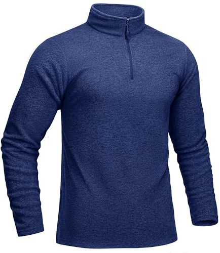 KEFITEVD Mens Quarter Zip Sweatshirt Long Sleeve Warm Winter Hiking Jumper Stand Collar Fleece Sweater,Dark Blue,XL